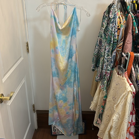 Zara | Silk Scrunch Pastel Tye Dye Slip Style Dress Sz L - Picture 11 of 11